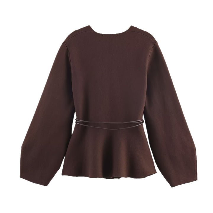 Damen Wickeljacke mit Taillengürtel und weiten Ärmeln Drune
