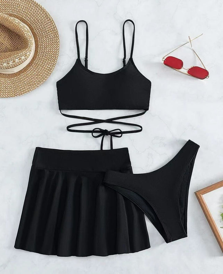 Damen Bikini-Set mit transparentem Rock und verstellbarem Oberteil Drune