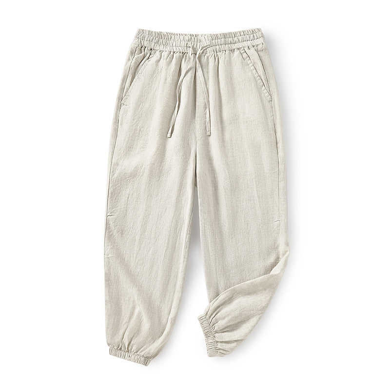 Damen lässige Leinenhose mit elastischem Bund und seitlichen Taschen Drune