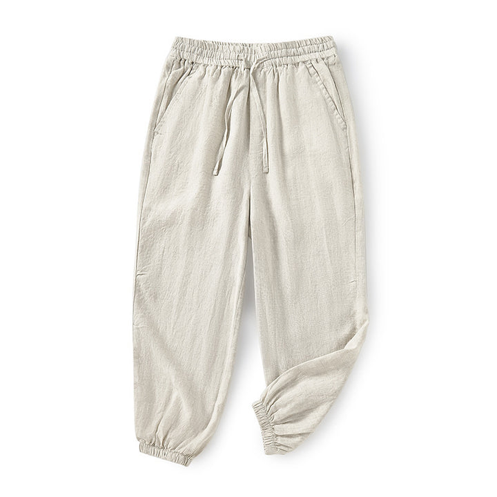 Damen lässige Leinenhose mit elastischem Bund und seitlichen Taschen Drune