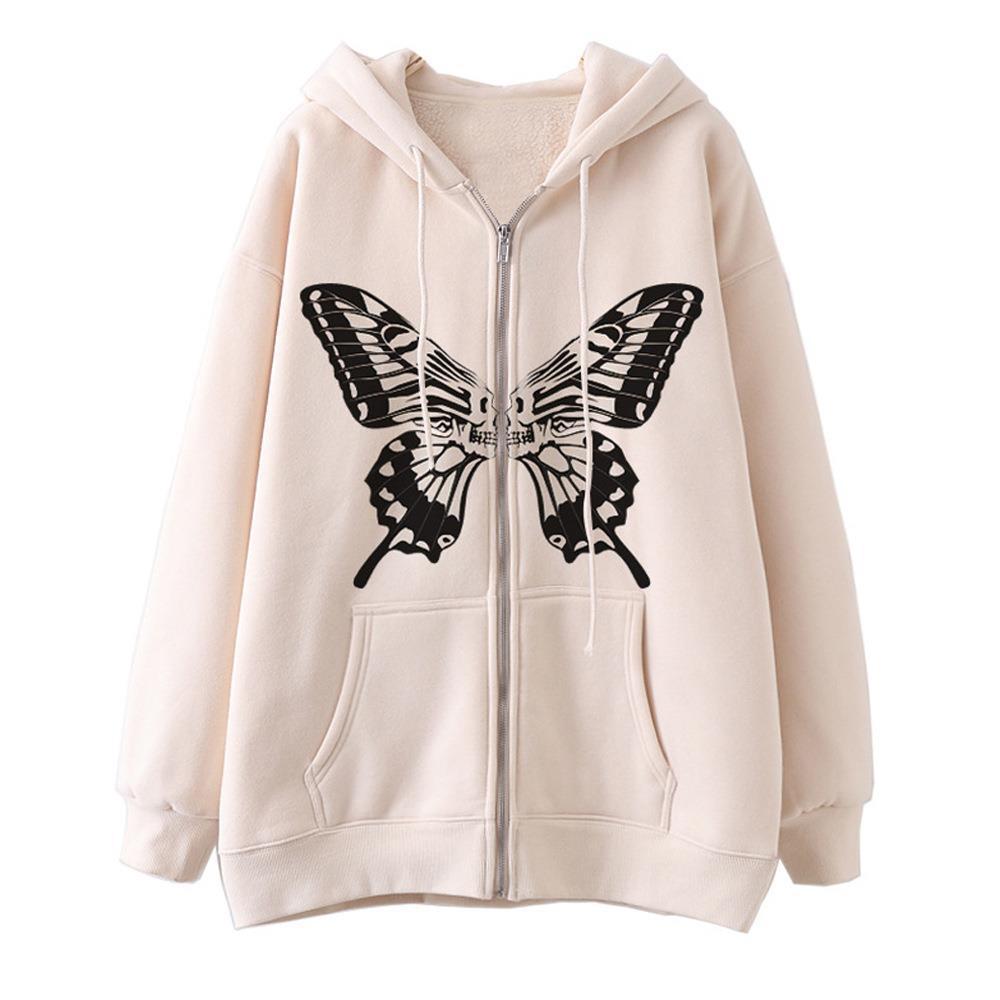 Damen Kapuzensweatjacke mit einzigartigem Schmetterlingsdruck Drune