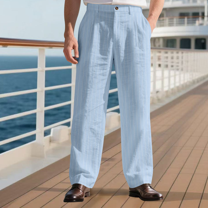 Herren nan elegante Nadelstreifen-Anzughose mit weitem Bein, Bügelfalte und hohem Bund Drune