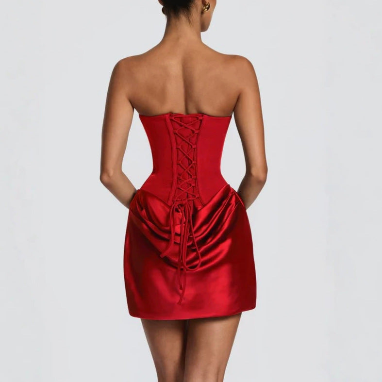 Damen Elegantes Minikleid mit schulterfreiem Schnitt und schimmerndem Material Drune