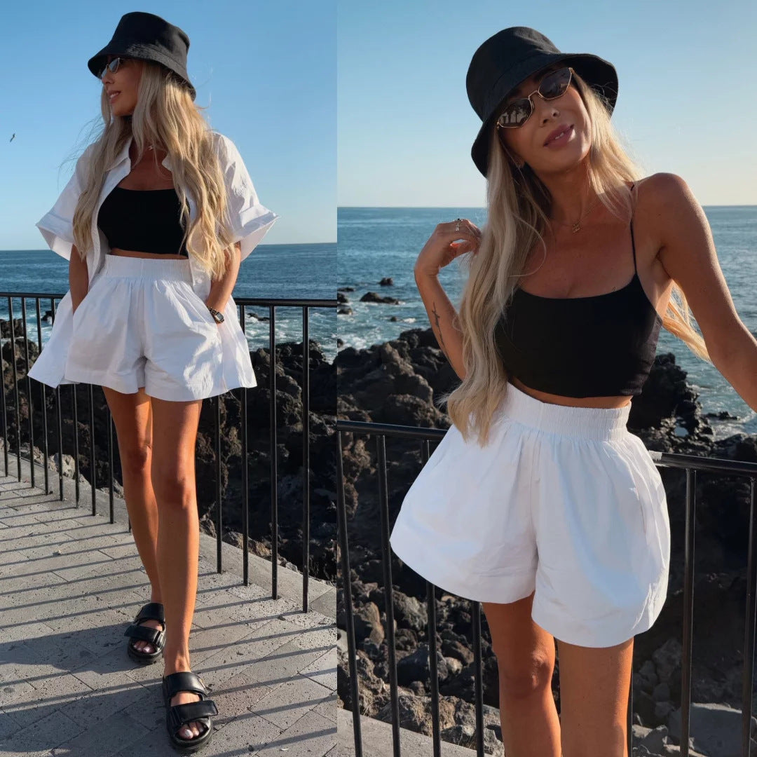 Damen Tragekomfortable Kurzarm-Bluse und Shorts Set Drune