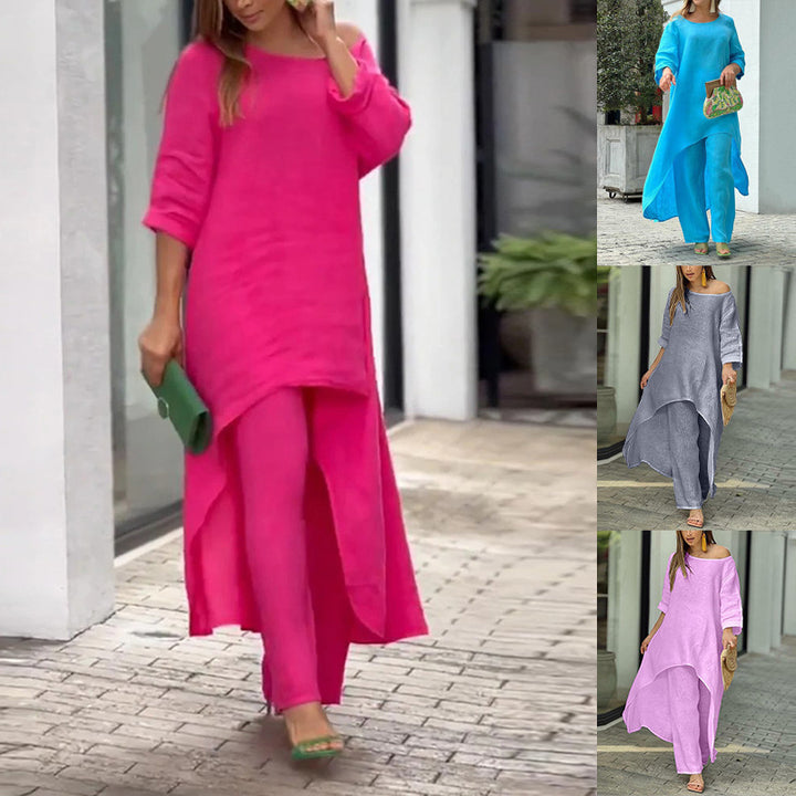 Damen luftiger Kaftan-Style Zweiteiler mit asymmetrischem Schnitt Drune