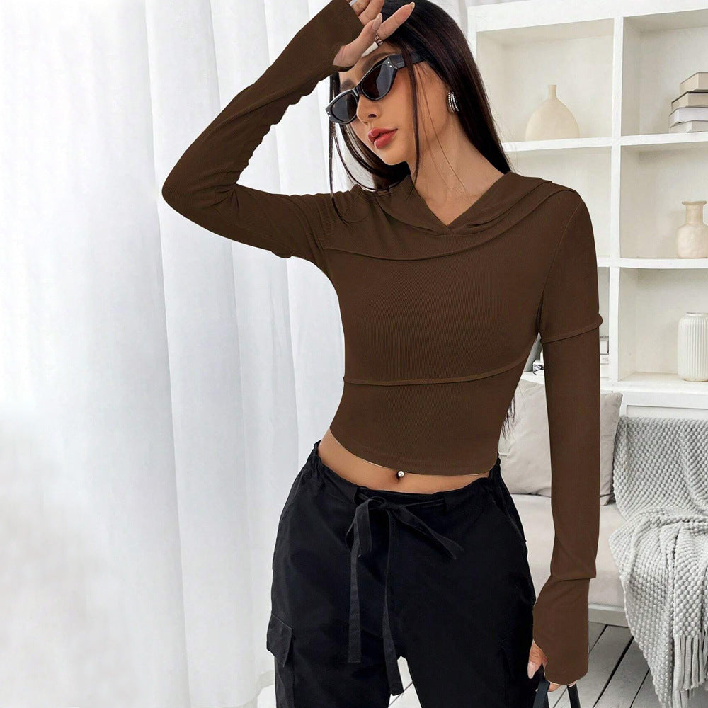 Damen Crop-Top mit elegantem Kapuzen-Design und langem Arm Drune