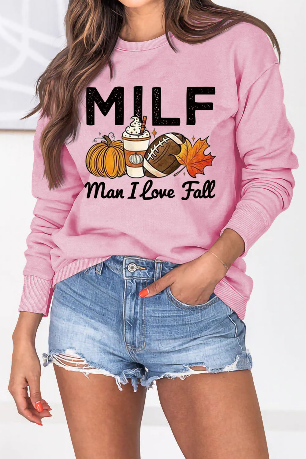 Damen Sweatshirt mit herbstlichem Essenzen-Motiv und inspirierendem Schriftzug Drune