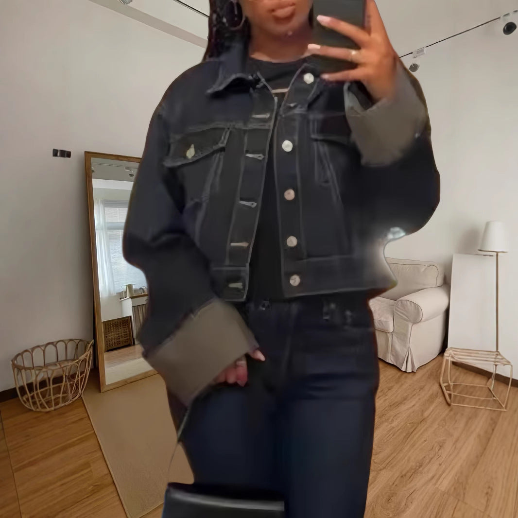 Damen cropped Denimjacke mit strukturiertem Schnitt Drune
