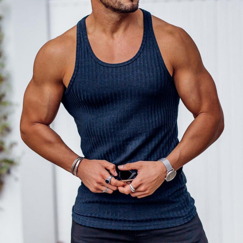 Herren nan geripptes Muskelshirt mit U-Ausschnitt und stretchigem Baumwollmix Drune