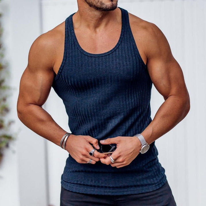Herren nan geripptes Muskelshirt mit U-Ausschnitt und stretchigem Baumwollmix Drune