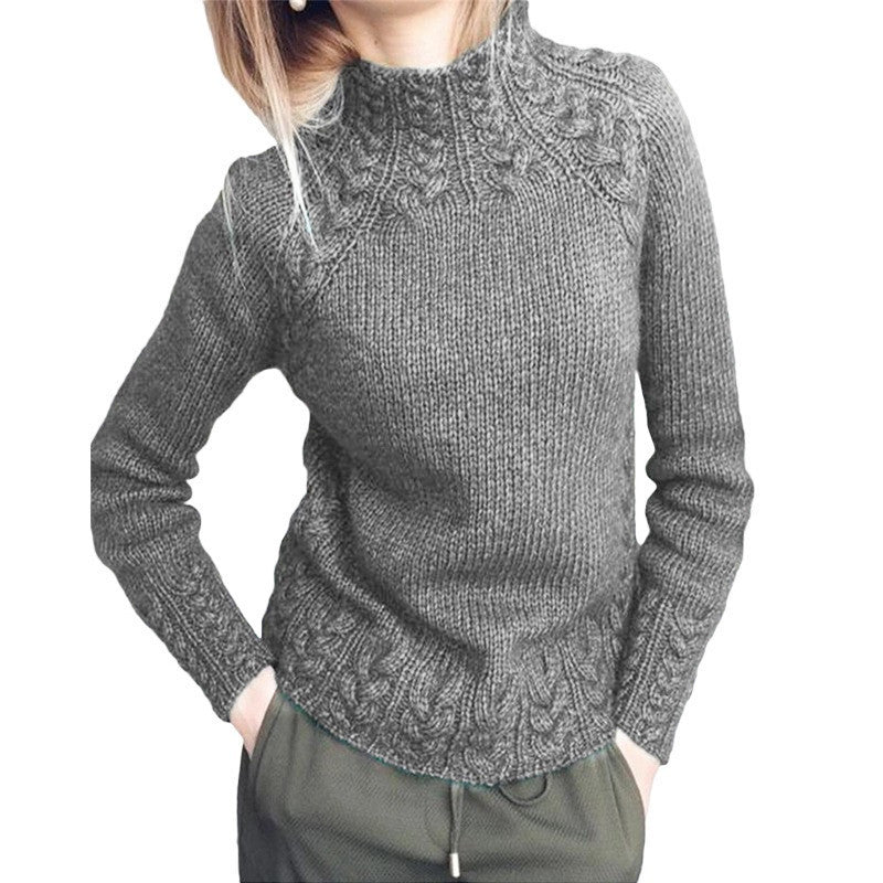Damen nan grobgestrickter Zopfmuster-Pullover mit Stehkragen und tailliertem Schnitt Drune
