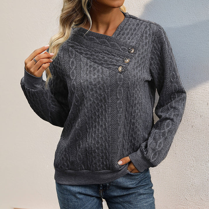 Damen lässiger Strickpullover mit dezentem Wellenmuster und modischen Knopfdetails Drune