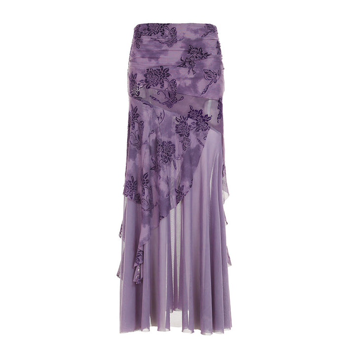 Damen Maxi-Rock mit floralem Design und asymmetrischem Schnitt Drune
