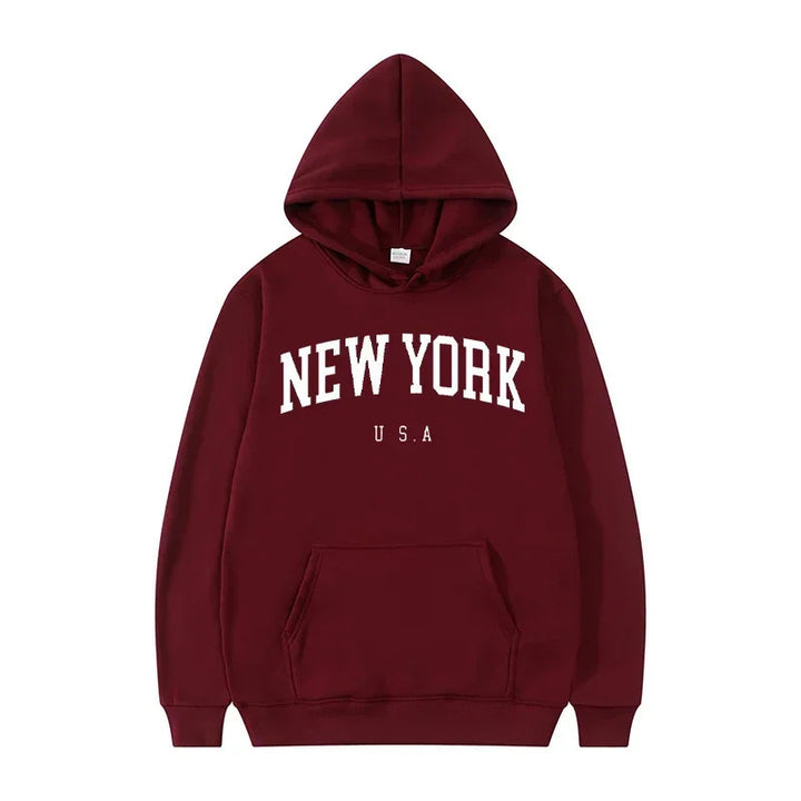 Damen Kapuzenpullover mit modischem New York Print und bequemer Passform Drune