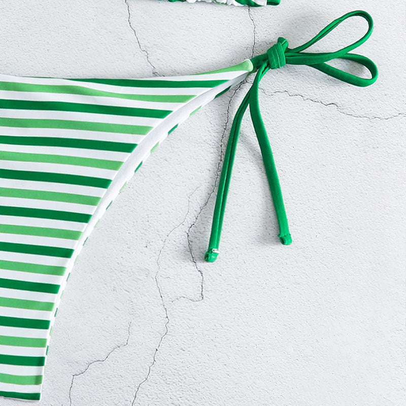 Damen Triangel-Bikini mit verspieltem Streifenmuster und verstellbaren Bindebändern Drune