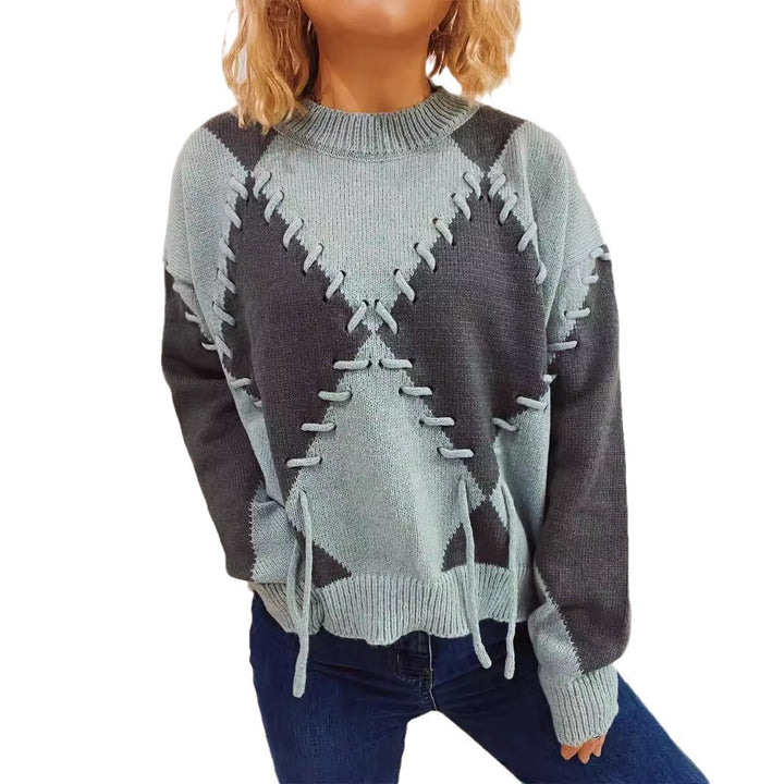 Damen gemütlicher Strickpullover mit auffälligem Design und modernen Schnürdetails Drune