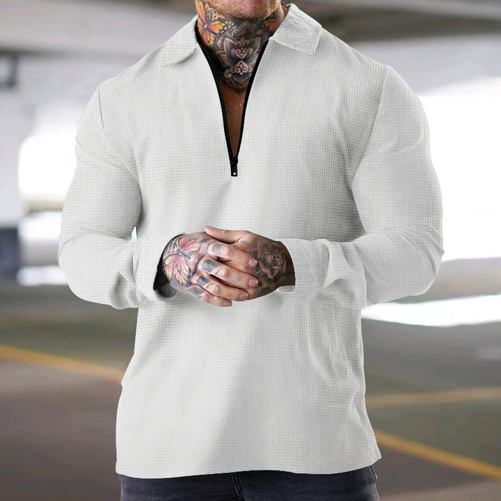 Herren nan schmales Halbzip-Polo mit Waffelstruktur offener Kentkragen und cleanem Minimal-Design Drune