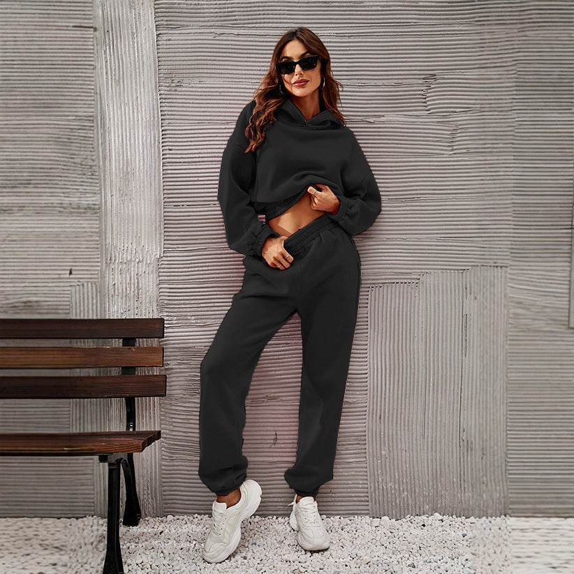 Damen Sportlicher Freizeitanzug mit übergroßem Hoodie und elastischen Jogginghosen Drune
