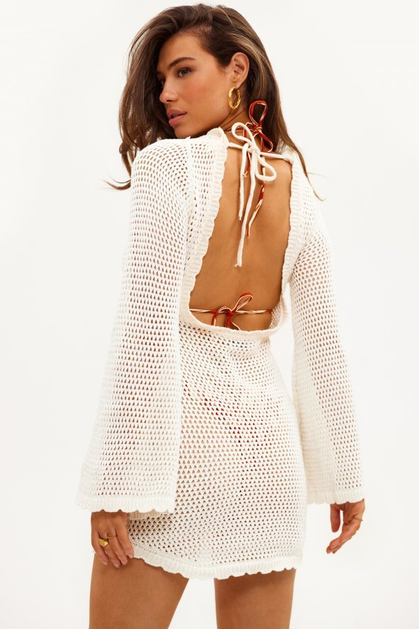 Damen gehäkeltes Crop-Top mit weitem Ärmel und lockerer Passform Drune