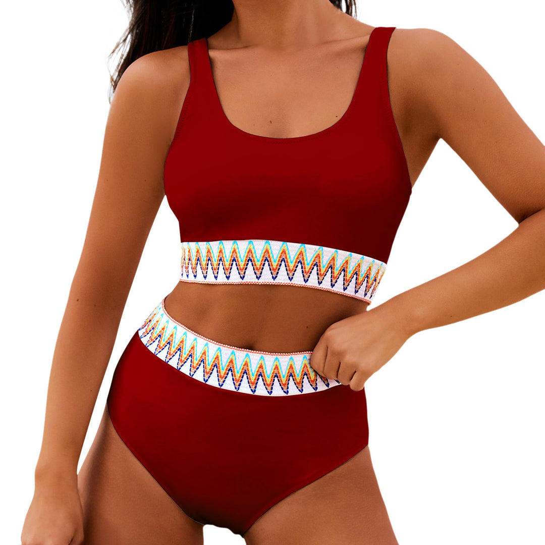 Damen Hoch tailliertes Bikini-Set mit modischem gestreiftem Bund Drune