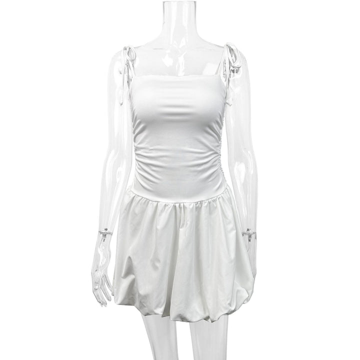 Damen verspieltes Minikleid mit Spaghetti-Trägern und gerafftem Rock Drune