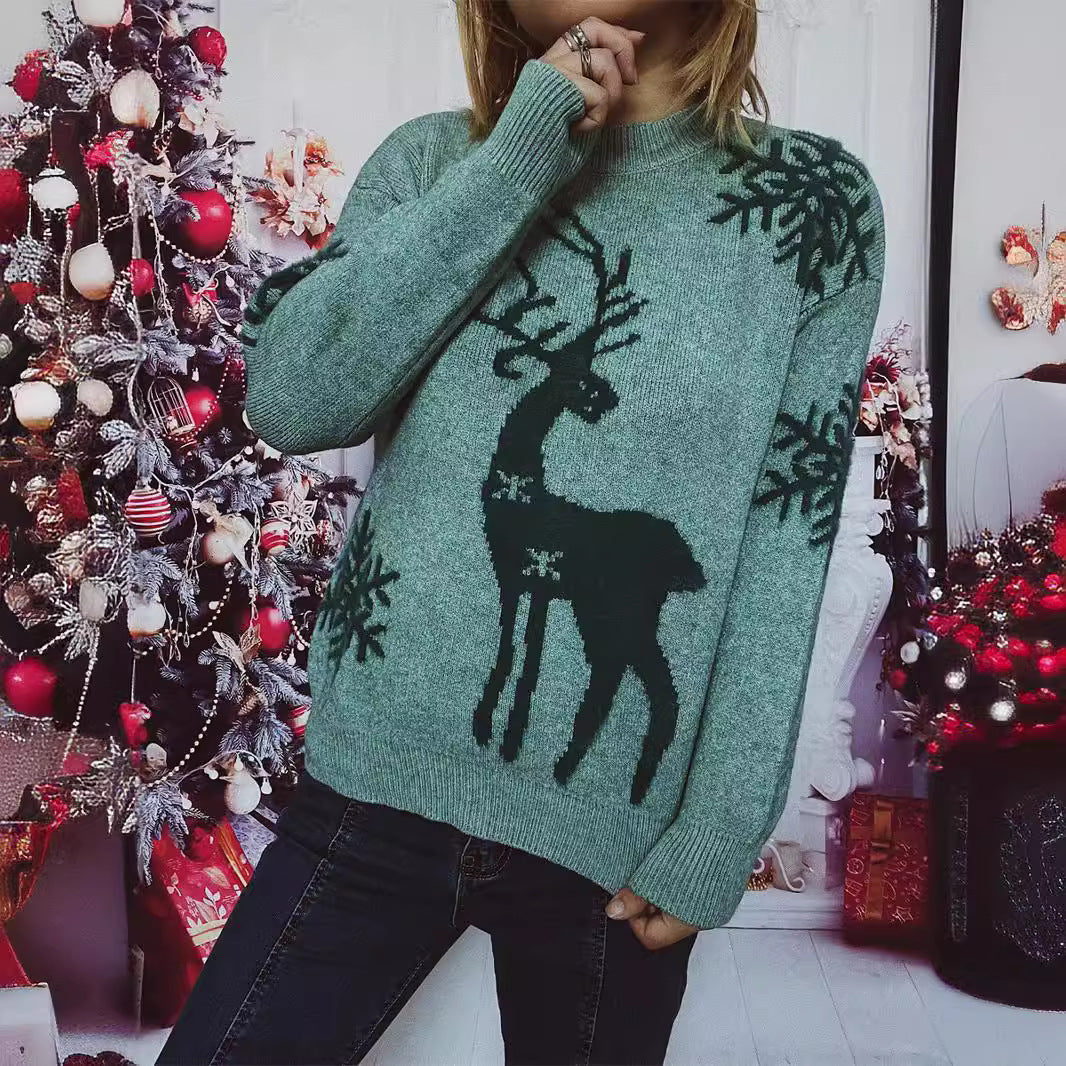 Damen Weihnachts-Pullover mit festlichem Rentiermotiv und angenehmem Schnitt Drune
