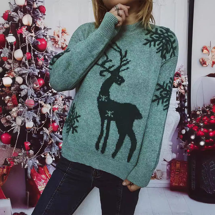 Damen Weihnachts-Pullover mit festlichem Rentiermotiv und angenehmem Schnitt Drune