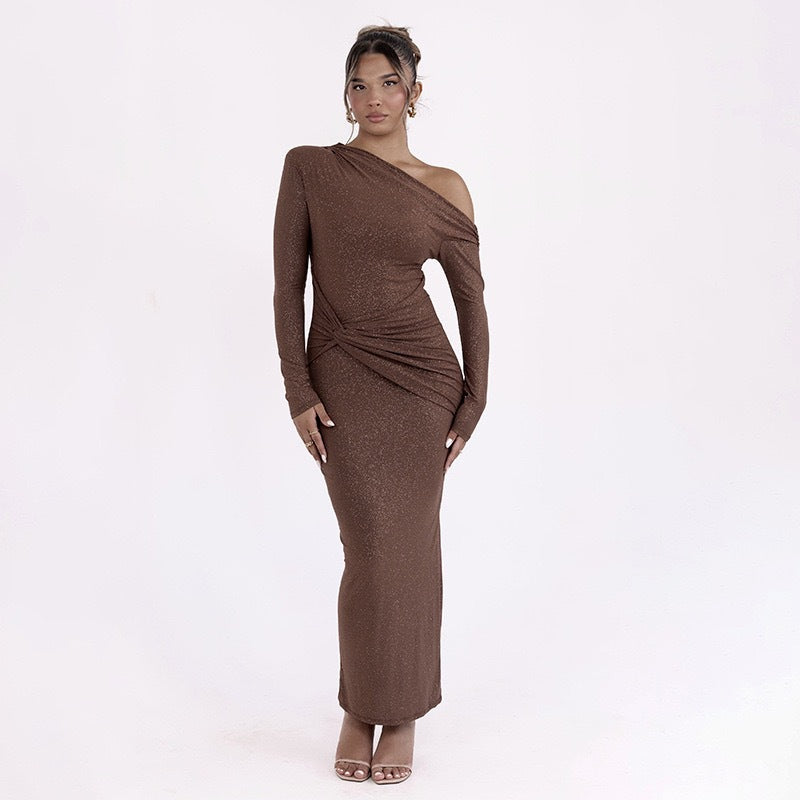 Damen Elegantes Wickel-Maxi-Kleid mit asymmetrischem Schnitt und langen Ärmeln Drune