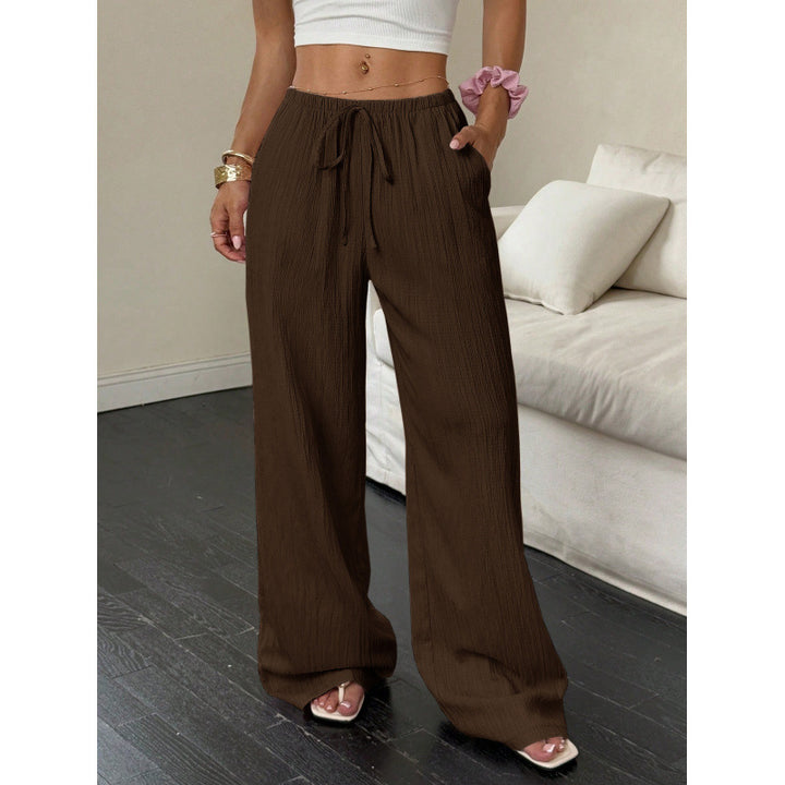 Damen lässige und weite Freizeit-Hose mit elastischem Bund und Bindegürtel Drune