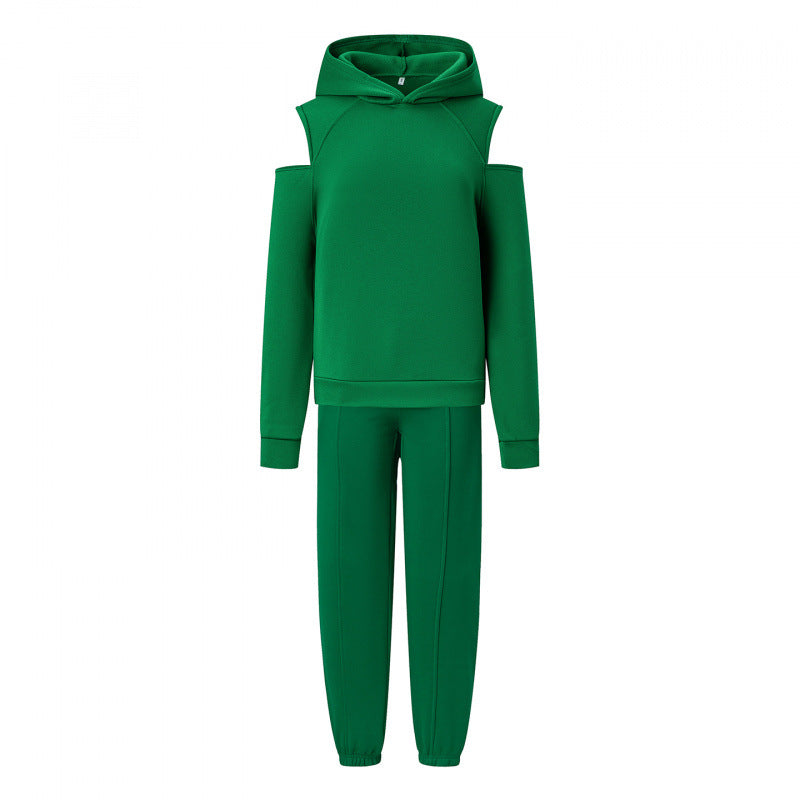 Damen sportliches Sweatset mit tiefem Ausschnitt und seitlichen Raglanärmeln Drune