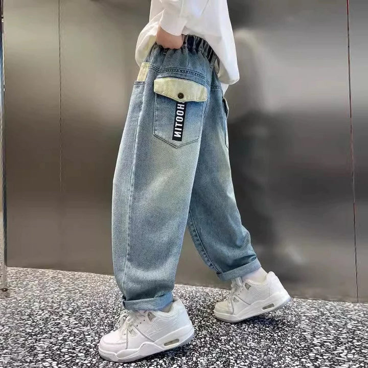 Damen lässige Baggy-Jeans mit seitlichen Taschen Drune