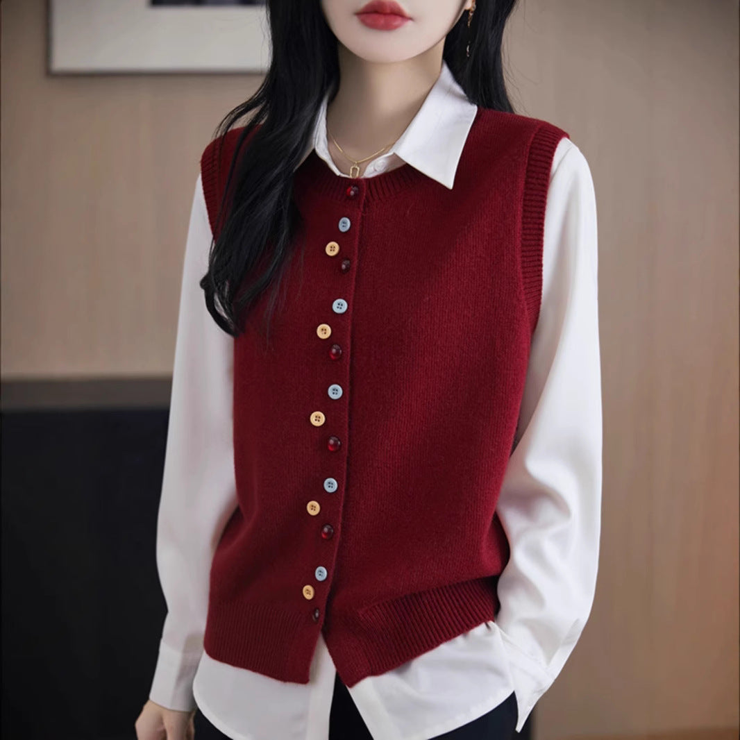 Damen Strickweste mit bunten Knopfdetails und feinem Material Drune