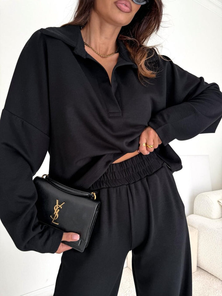 Damen lässiges Polo-Shirt und entspannte Hose Set Drune