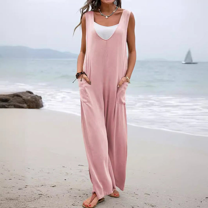 Damen Lässiger weite Jumpsuit mit V-Ausschnitt und praktischen Taschen Drune