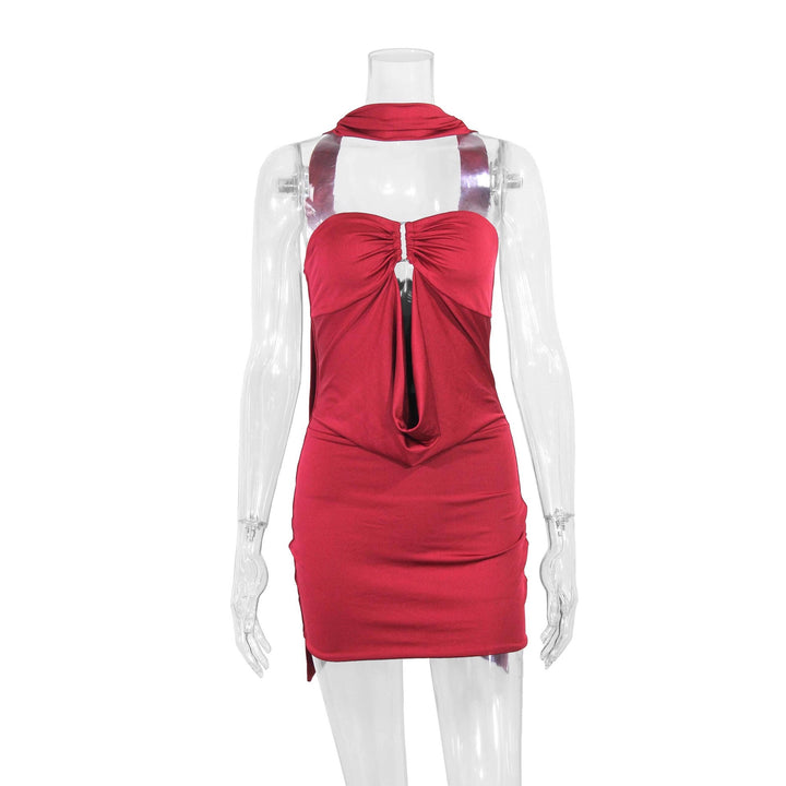 Damen figurbetontes schulterfreies Minikleid mit raffiniertem Knotendetail Drune
