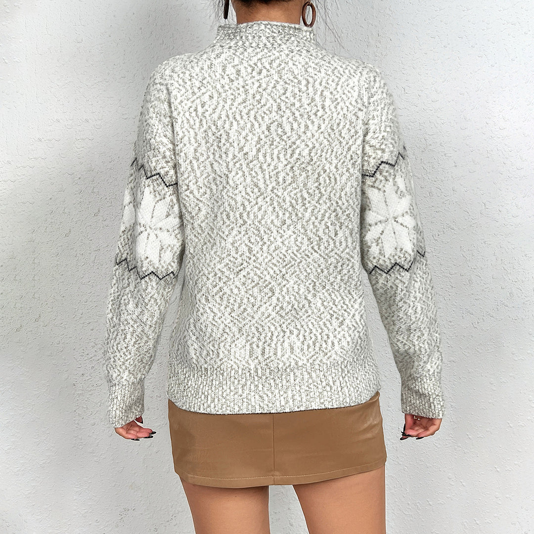 Damen Strickpullover mit hoch geschlossenem Kragen und winterlichem Muster Drune