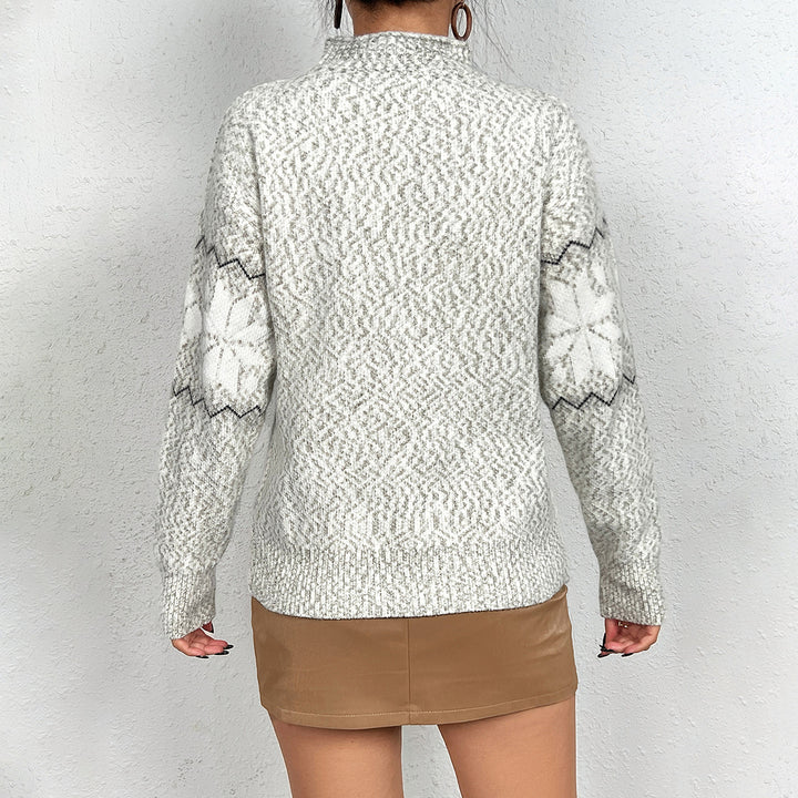Damen Strickpullover mit hoch geschlossenem Kragen und winterlichem Muster Drune