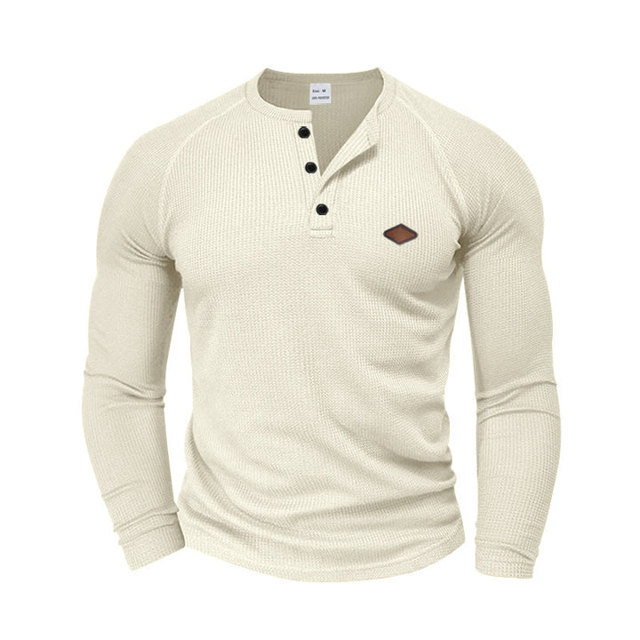 Herren Langarm Hemd mit strukturiertem Gewebe und modischen Knopfdetails Drune
