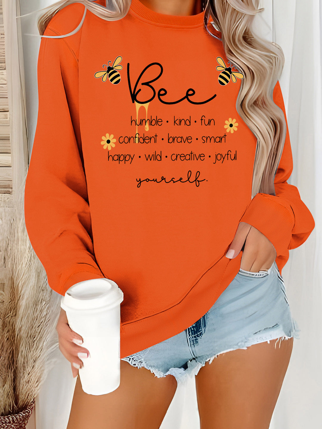 Damen Sweatshirt mit inspirierendem Bienenmotiv und positiven Affirmationen Drune