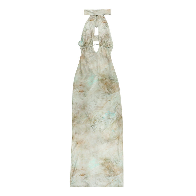 Damen elegantes Maxikleid mit kreativem Schlitz und schimmerndem Wasserfallausschnitt Drune