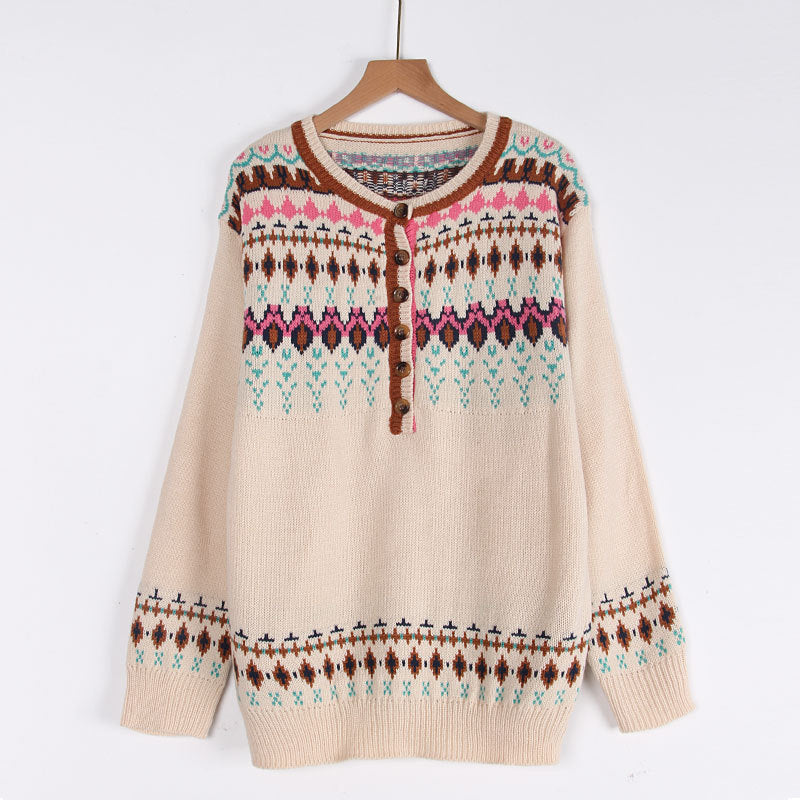 Damen Strickpullover mit buntem Norwegermuster Drune