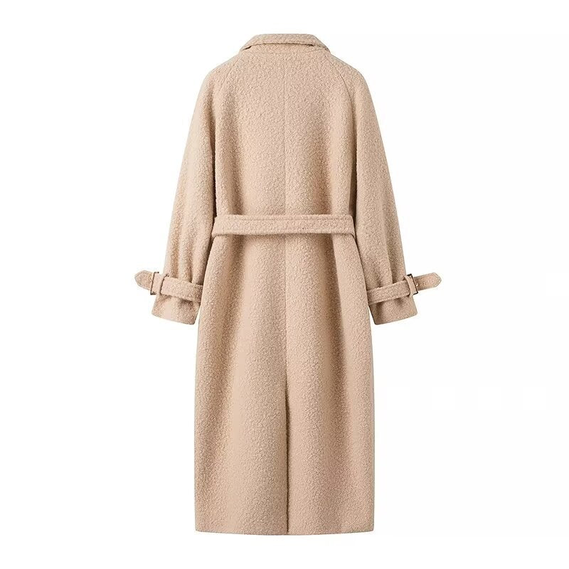 Damen elegante Wollmantel mit Gürteldetail Drune