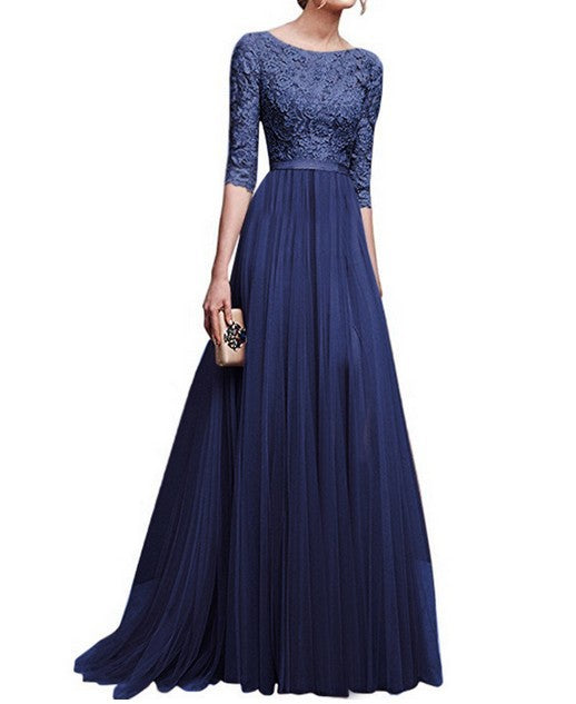Damen Elegantes Abendkleid mit hochwertiger Spitze und fließendem Rock Drune