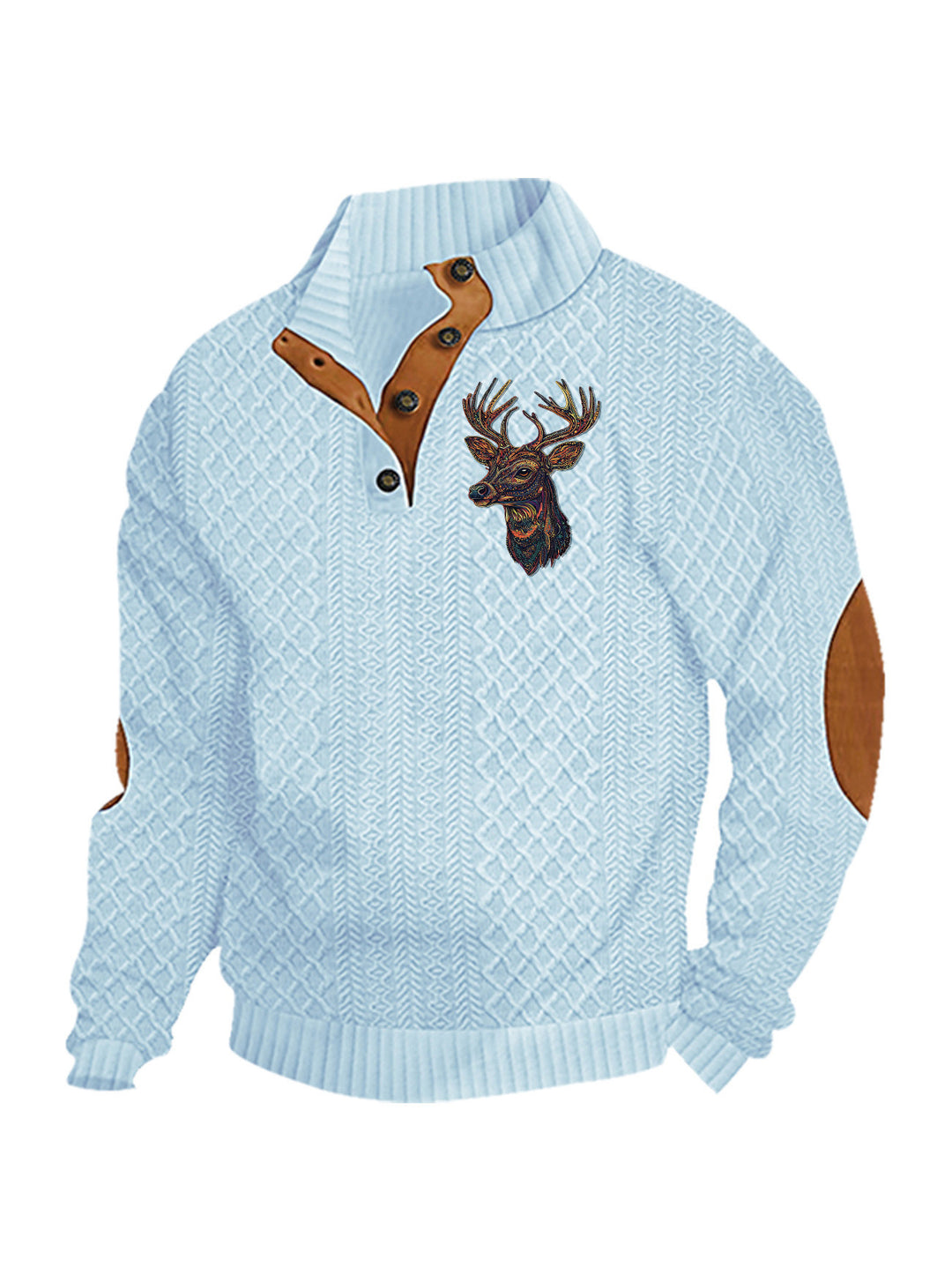 Herren nan Heritage-Strukturpullover mit Stehkragen Lederimitat-Besatz Ellenbogen-Patches und Halbknopfleiste Drune