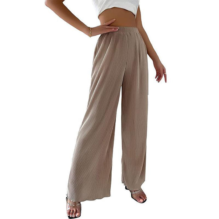 Damen Elegante Plissee-Hose mit Weitem Bein und Elastischem Bund Drune