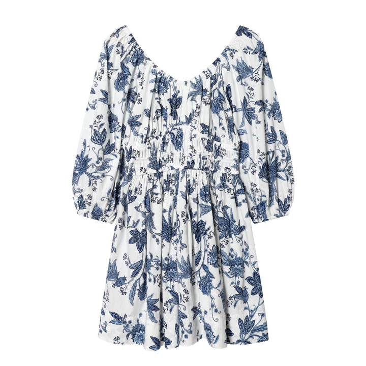 Damen Sommerkleid mit voluminösen Puffärmeln und elastischer Taillierung Drune