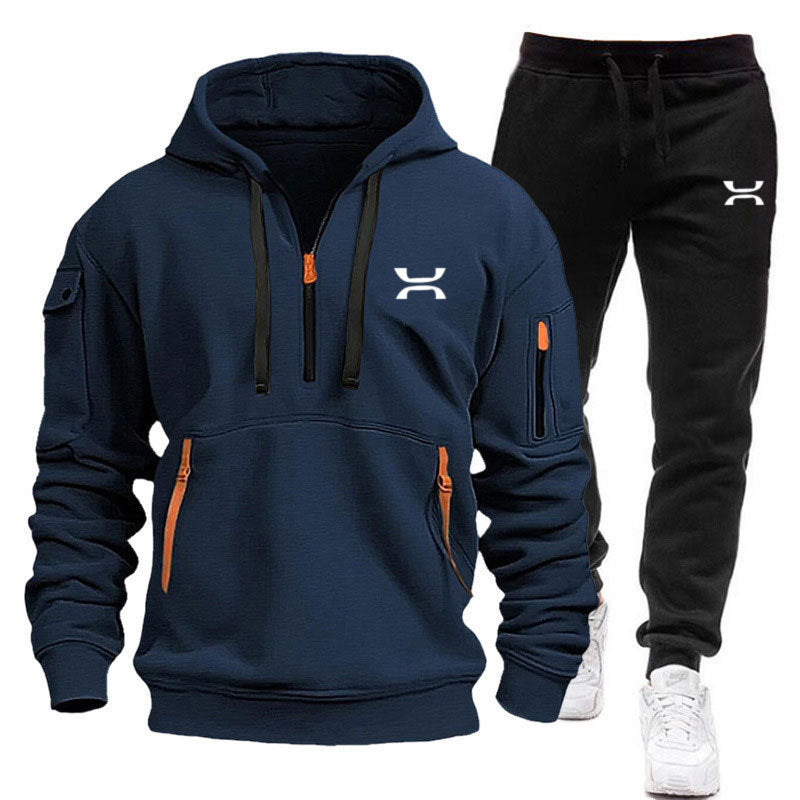Drune Herren Hoodie-Trainingsanzug mit Reißverschlusstaschen