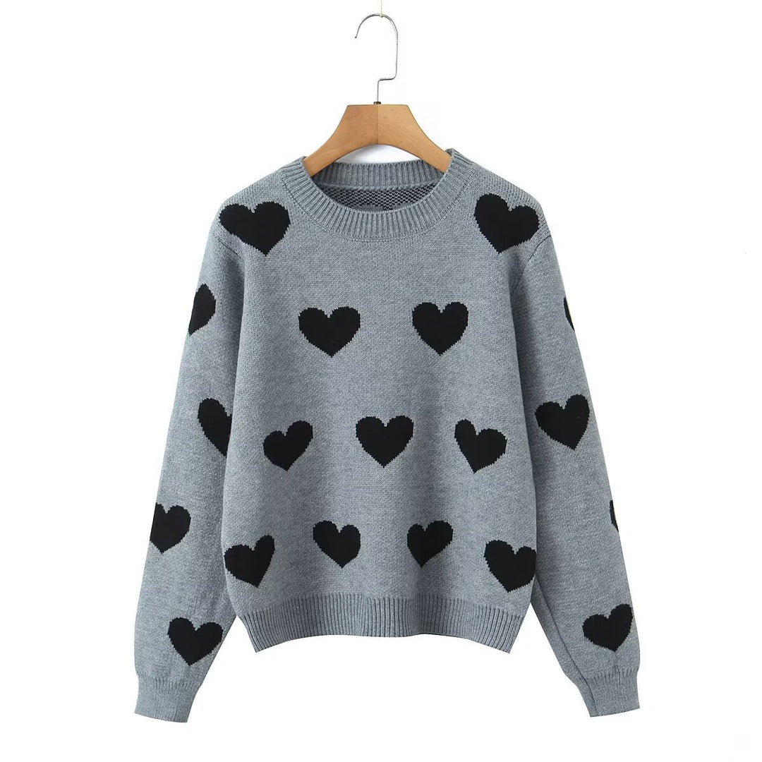 Damen Strickpullover mit Herz-Muster Drune