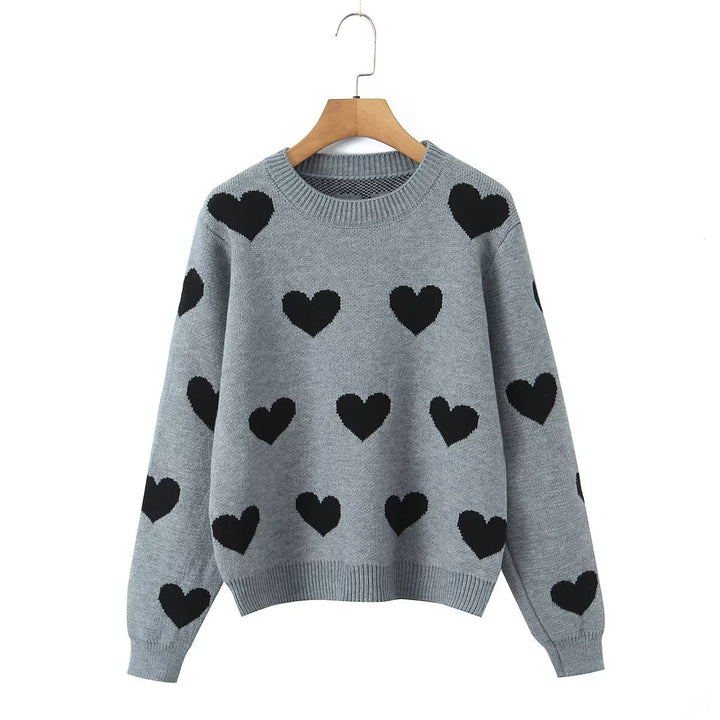 Damen Strickpullover mit Herz-Muster Drune
