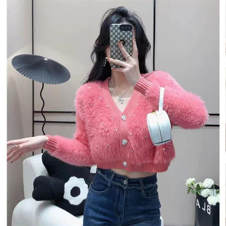 Damen kuschelige Strickjacke mit Glitzerakzenten und modischem Schnitt Drune